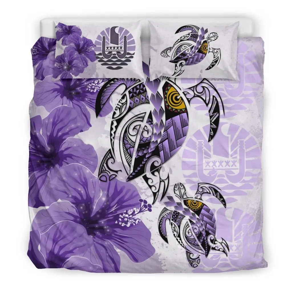 Polynesian Tahiti Polynesia Turtle Hibiscus Purple A Bedding Set Camliqn