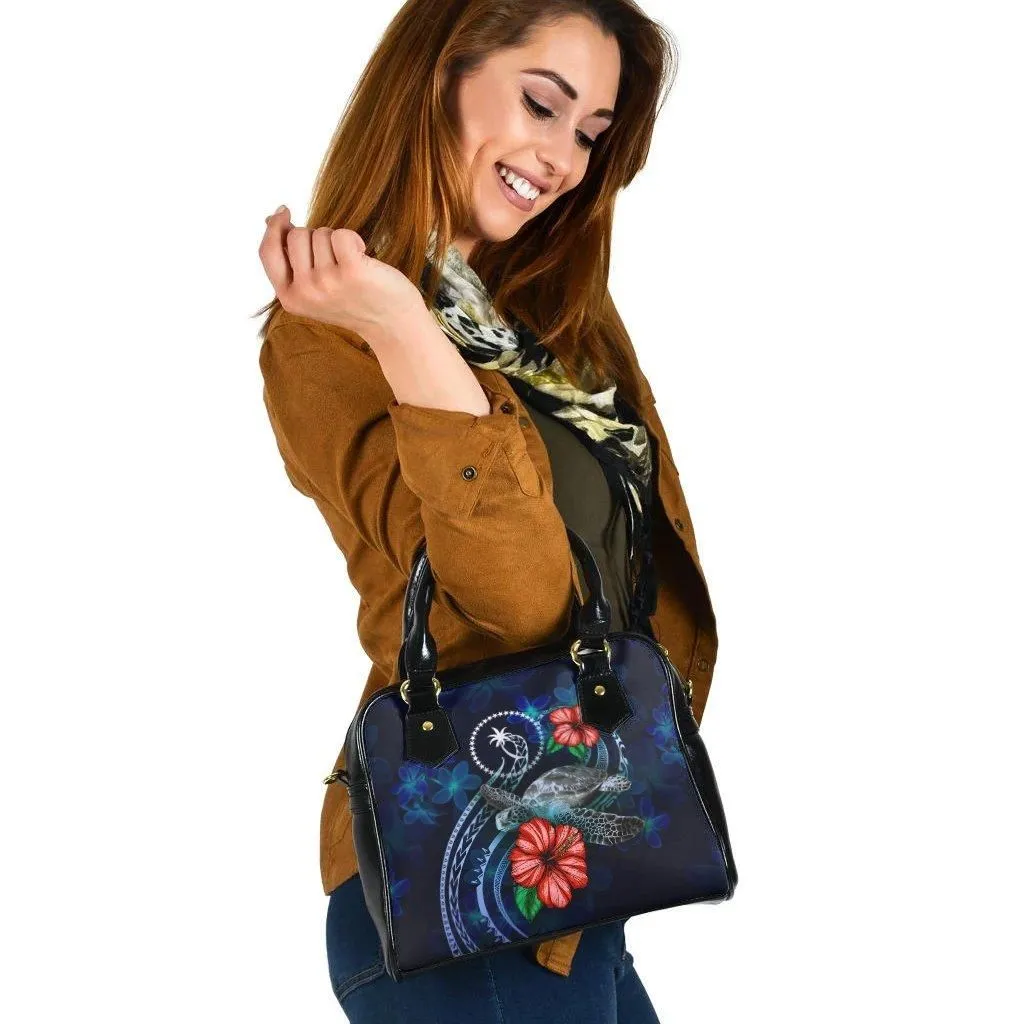 Chuuk Polynesian Shoulder Hand Bag - Blue Turtle Hibiscus