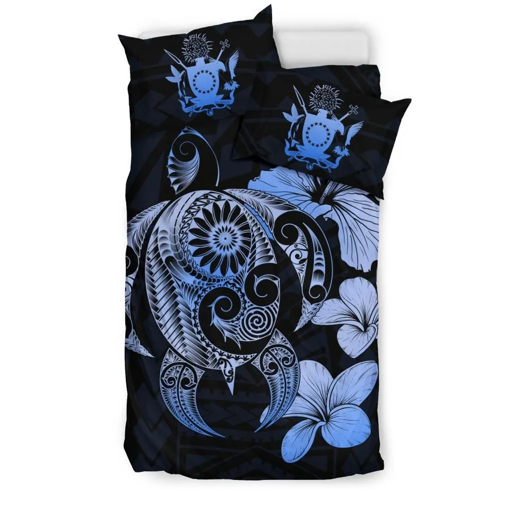 FamilyGater Bedding Set - Cover and Pillow Cases Cook Islands Hibiscus Plumeria Mix Polynesian Blue Turtle - J1