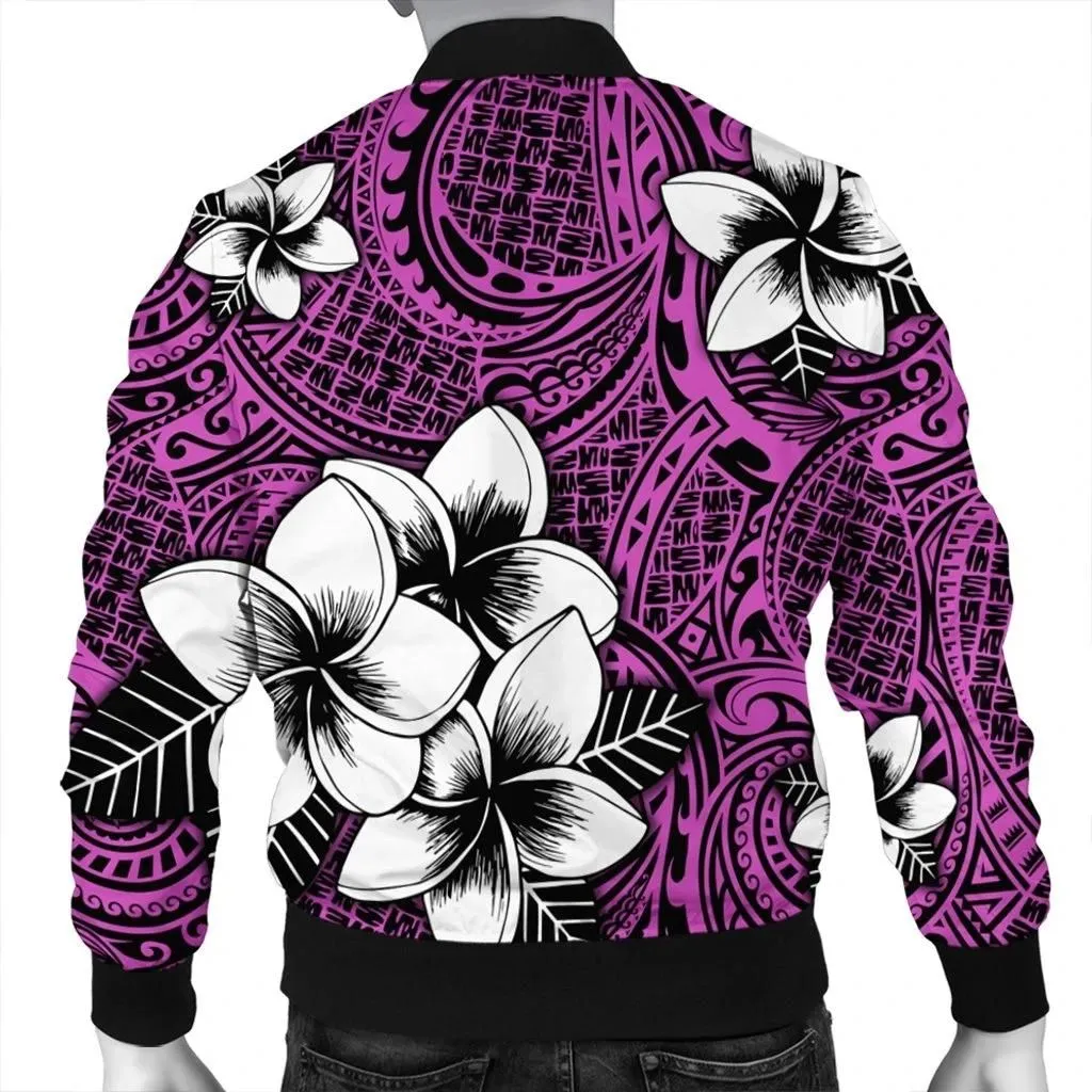 FamilyGater Jacket - Hawaiian Plumeria Tribal Polynesian Bomber Jacket Pink AH - J0R