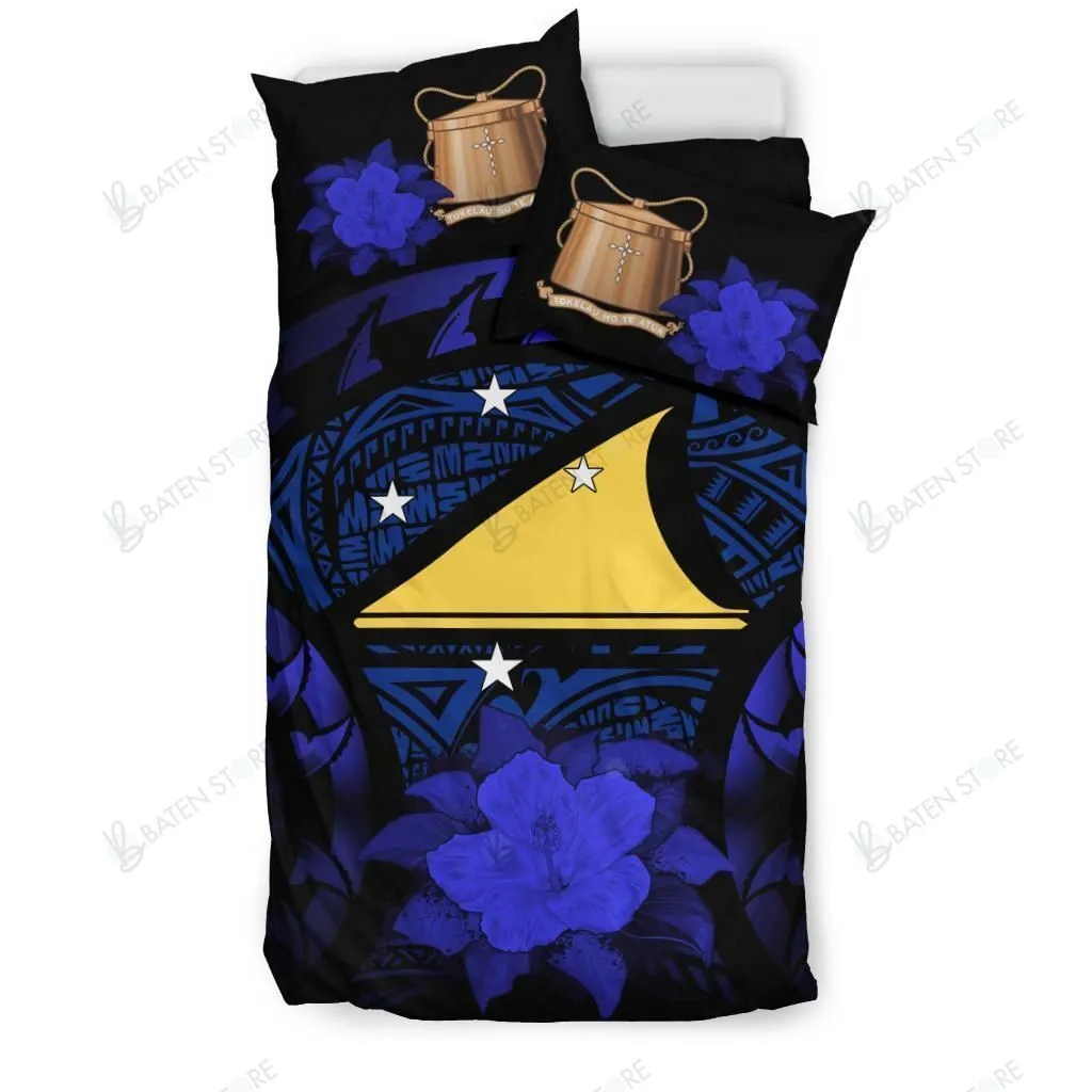 Tokelau Sun Hibiscus Blue And Black Bedding Set Bedroom Decor