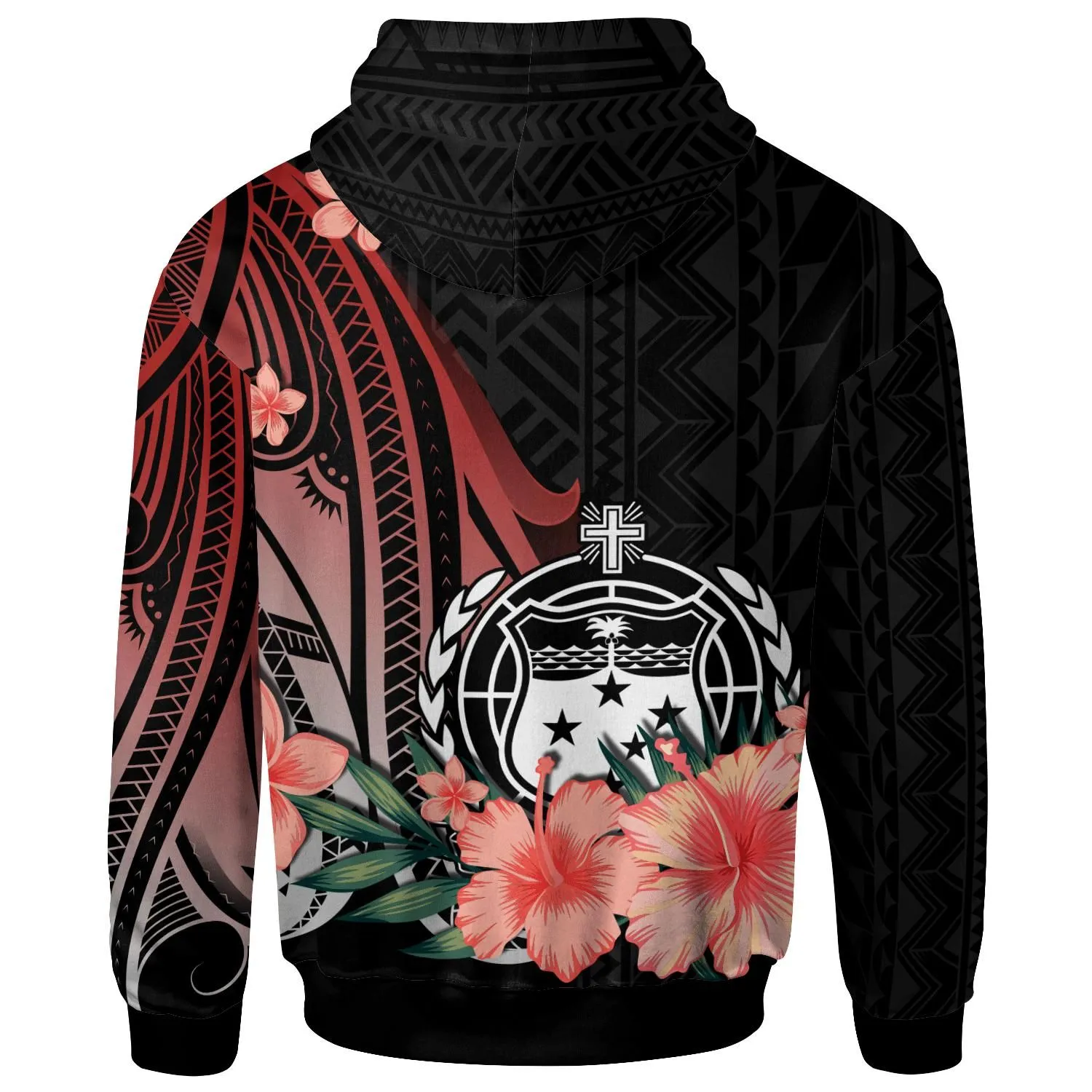 Samoa Hoodie - Red Polynesian Hibiscus Pattern Style