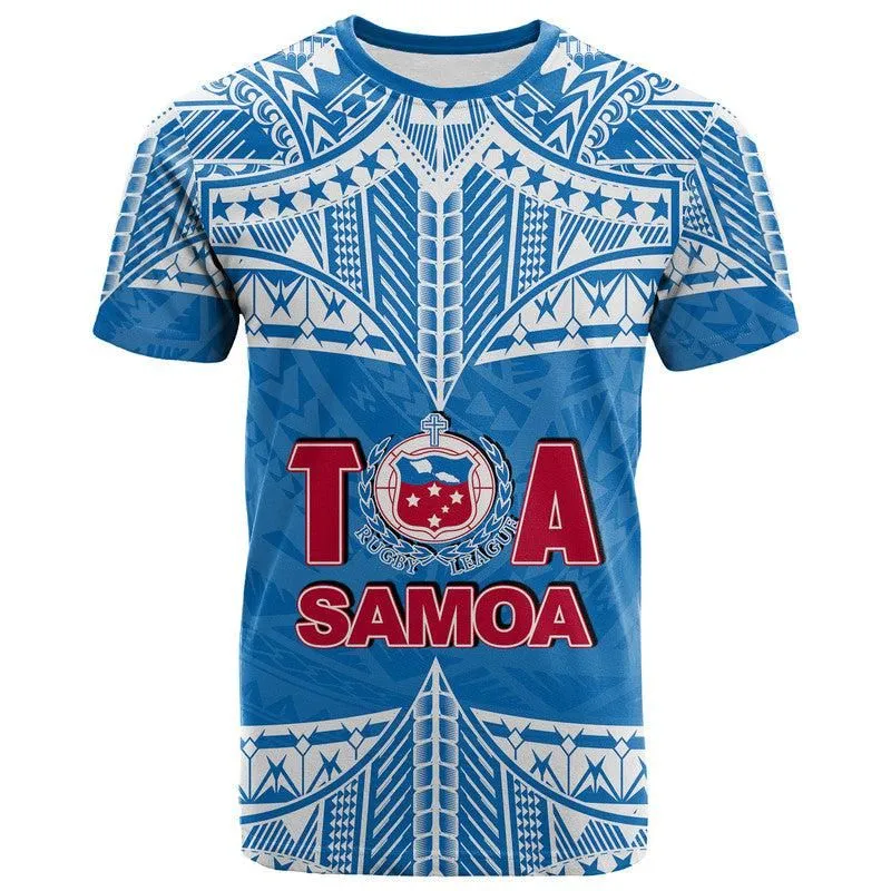 (Custom Personalised And Number) Toa Samoa Rugby T Shirt Blue Sky LT6