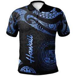 Hawaii Polynesian Polo Shirt - Poly Tattoo Blue Version