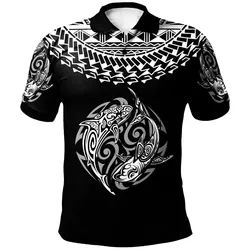 Polynesian Polo Shirt - Polynesian Shark Tattoo White Black Color - BN20