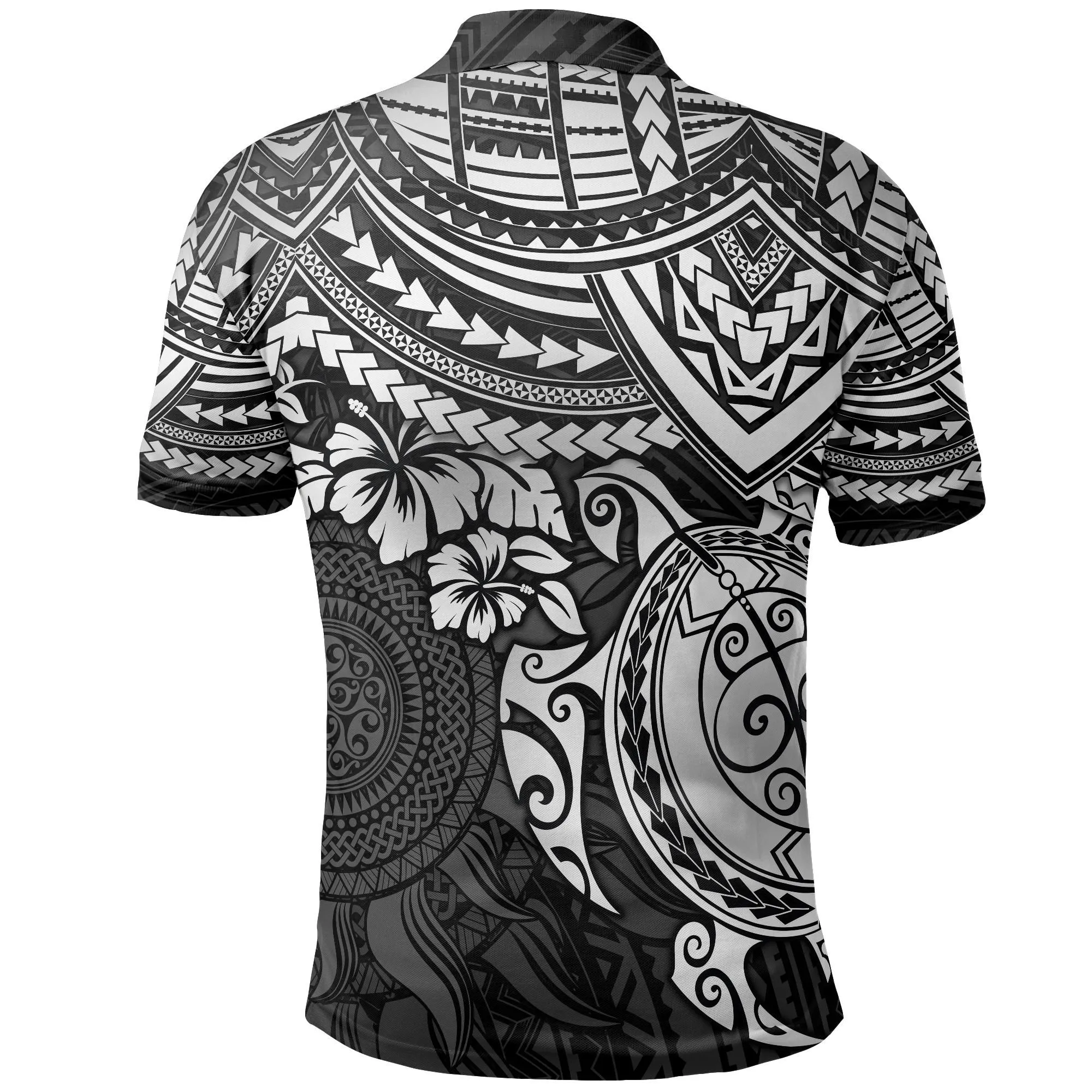 Polynesian Polo Shirt - Polynesian White Turtle Hibiscus
