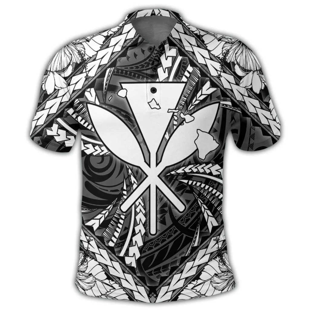 Hawaiian Map Kanaka Hibiscus White Polynesian Polo Shirt - AH