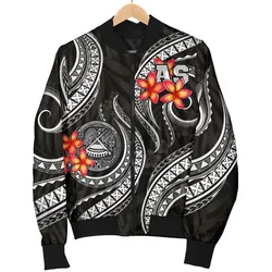 American Samoa Polynesian Men Bomber Jacker - Black Plumeria - BN11