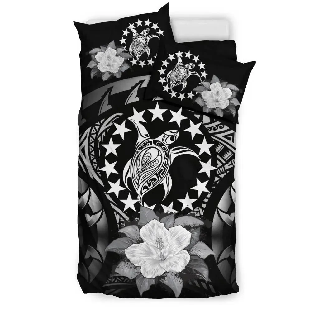 Alohawaii Bedding Set - Cover and Pillow Cases Cook Islands Gray Hibiscus A02