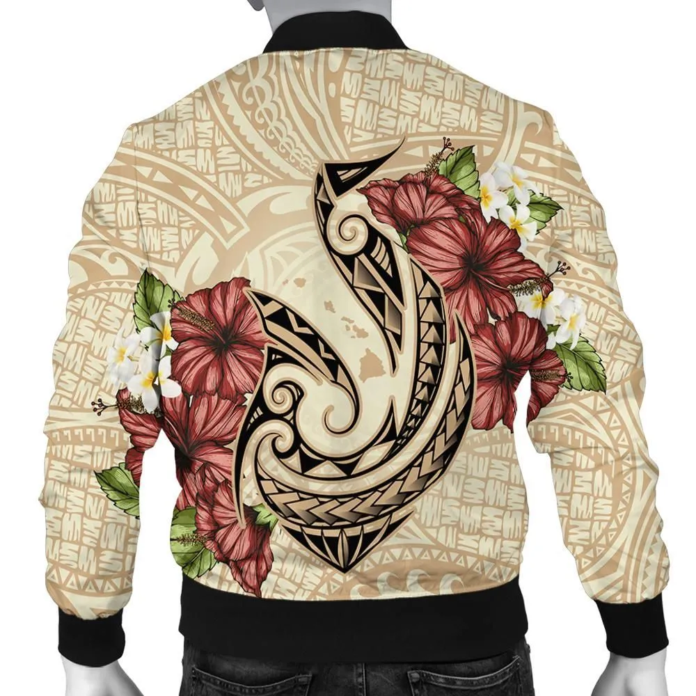 FamilyGater Jacket - Hawaii Fish Hook Hibiscus Plumeria Polynesian Bomber Jacket - AH - J4R