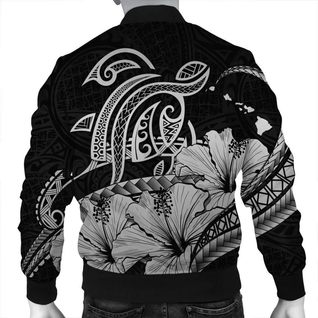 Hawaii Turtle Map Polynesian Bomber Jacket Safety Gray