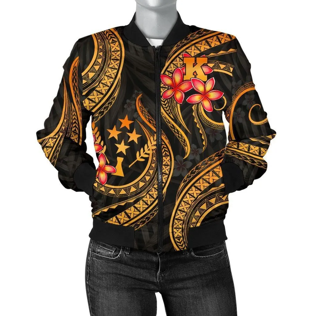 Kosrae Micronesian Women Bomber Jacket - Gold Plumeria - BN11