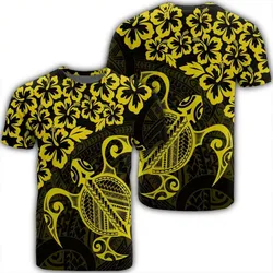 Hawaiian Map Turtle Hibiscus Kanaka Polynesian T-Shirt - Yellow - AH