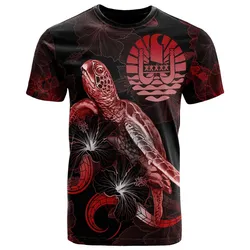 Tahiti Polynesian T shirt - Turtle With Blooming Hibiscus Red