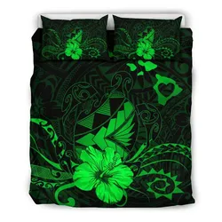 Hawaiian Map Heart Turtle Tattoo Hibiscus Polynesian Bedding Seto - Green - AH J9