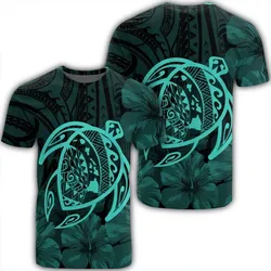 Hawaiian Map Turtle Kanaka Hibiscus Polynesian T-Shirt - Turquoise - AH