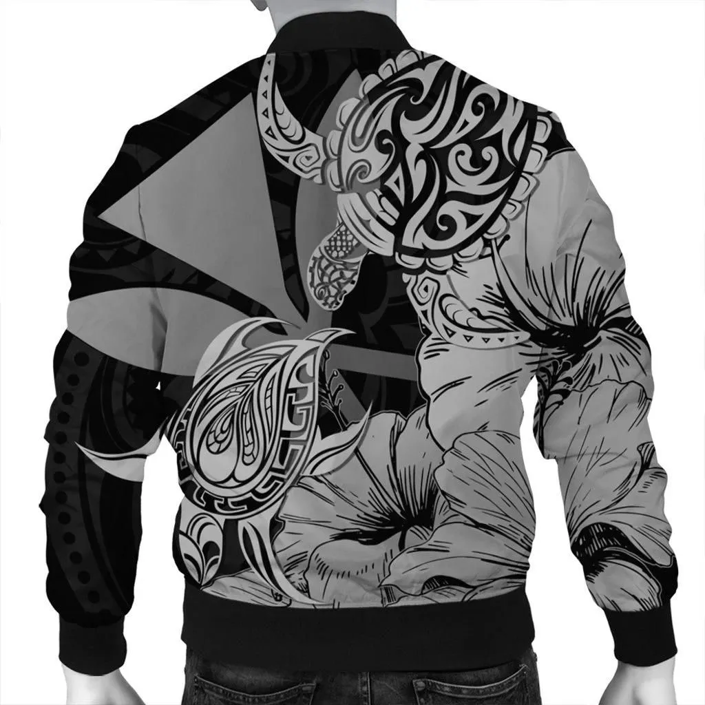 FamilyGaterJacket - Hawaii Turtle Bomber Jacket Polynesian Hibiscus Art Ver 2.0 Gray - AH - JR