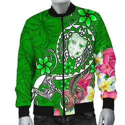 Fiji Mens Bomber Jacket - Turtle Plumeria (Green)