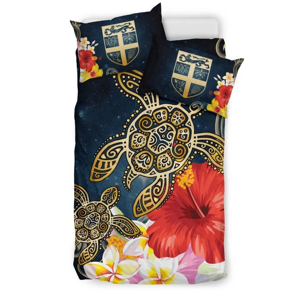 Fiji Islands Bedding Set - Fiji Islands Honu Hibiscus Galaxy Bedding Set