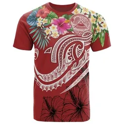 Polynesian American Samoa T shirt - Summer Plumeria Red