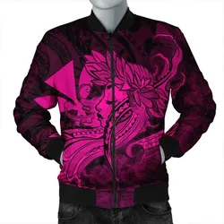 Hawaiian Map Hula Girl Hibiscus Kanaka Polynesian Bomber Jacket - Pink - AH
