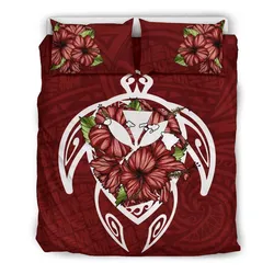 Hawaiian Bedding Set - Hawaii Turtle Hibiscus Polynesian Bedding Set - Red Three