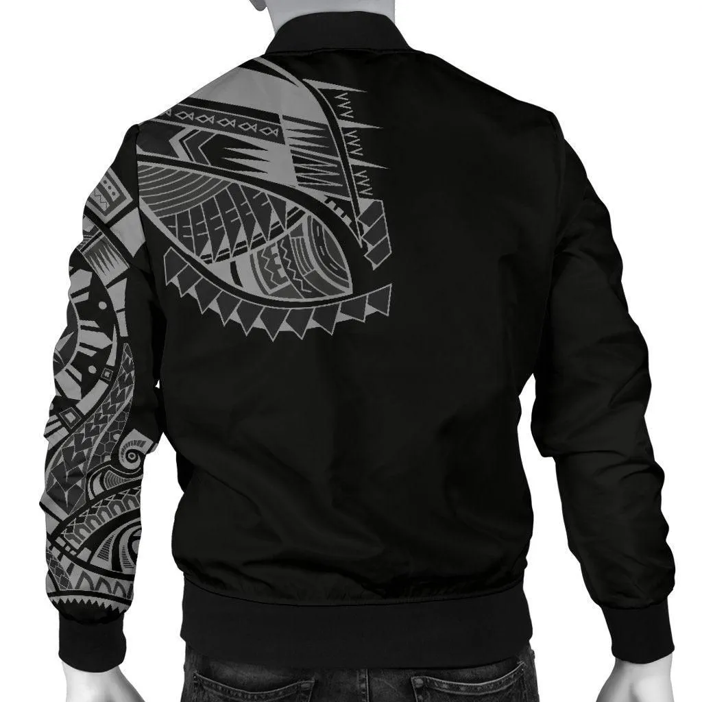 Polynesian Chest Tattoo Mens Bomber Jacket Gray