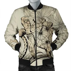 Hawaiian - Hawaii Turtle Hibiscus Polynesian Vintage Bomber Jacket - Beige