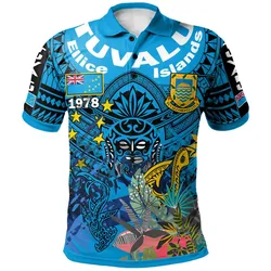 Tuvalu Ellice Islands Polynesian Polo Shirt - Custom Tuvalu Coat Of Arms With Tropical Flowers And Hei Matau 1978 Polo Shirt
