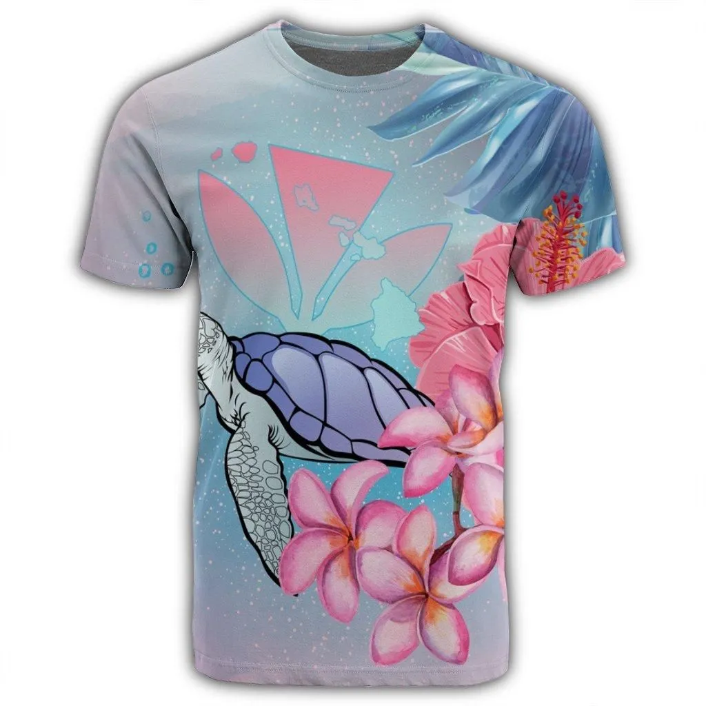 Hawaii Map Kanaka Turtle Galaxy Night Plumeria Hibiscus T-Shirt - AH