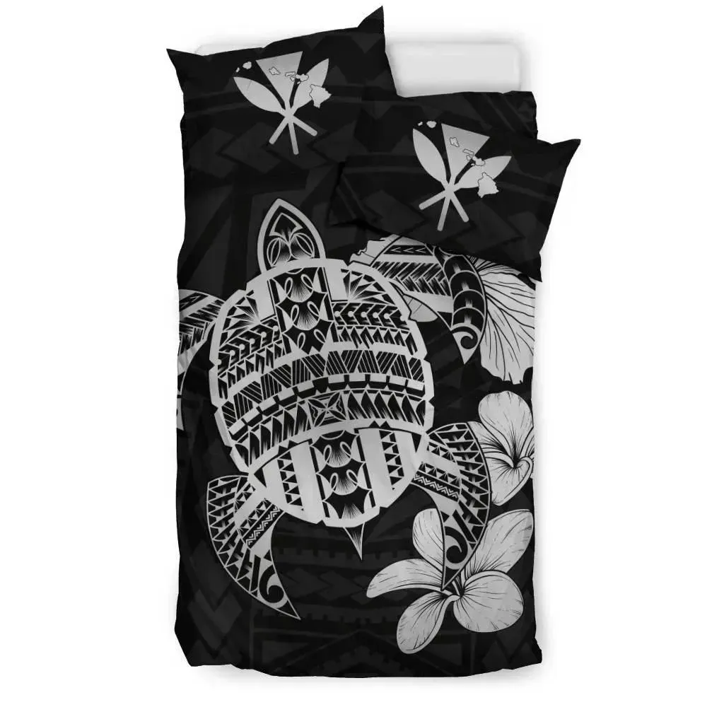 Alohawaii Home Set - Hawaiian Kanaka Hibiscus Plumeria Mix Polynesian Turtle Bedding Set Gray AH J1
