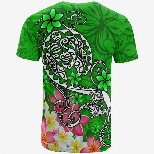 Polynesian T shirt - Turtle Plumeria Green Color
