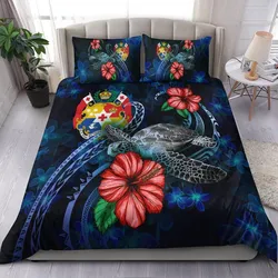Tonga Polynesian Bedding Set - Blue Turtle Hibiscus