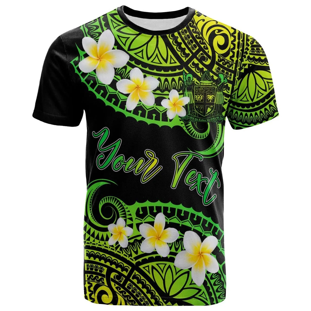 Fiji Crest Custom Personalised T-Shirt - Plumeria Polynesian Vibe Green