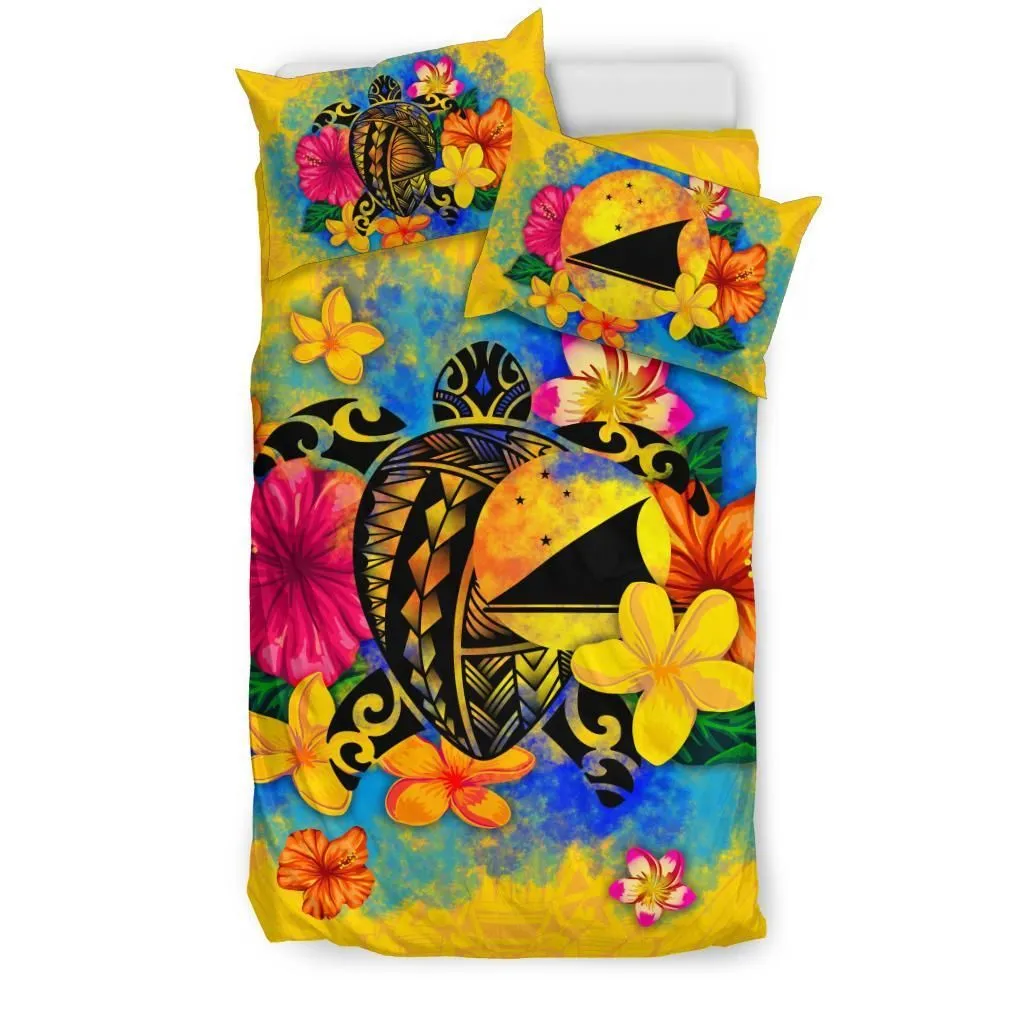 FamilyGater Bedding Set - Cover and Pillow Cases Tokelau Polynesian - Turtle with Plumeria and Hibiscus - BN15