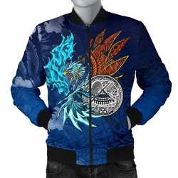 American Samoa Polynesian Mens Bomber Jacket -  Blue Polynesian Eagle