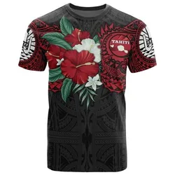 Tahiti Polynesian T shirt - Hibiscus and Sea Turtle Red