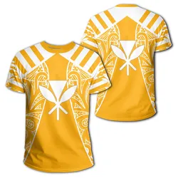 Hawaii Kanaka Football Polynesian T Shirt Yellow & White Victor Style Ah J3 Hawaiian Shorts Beach Short Sleeve