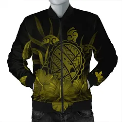 FamilyGaterJacket - Hawaiian Map Turtle Hibiscus Polynesian Bomber Jacket - Yellow - AH - J4R