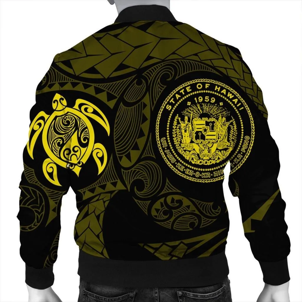 Hawaiian Coat Of Arms Turtle Polynesian Bomber Jacket Yellow AH