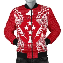 Kosrae Polynesian Mens Bomber Jacket Map Red White