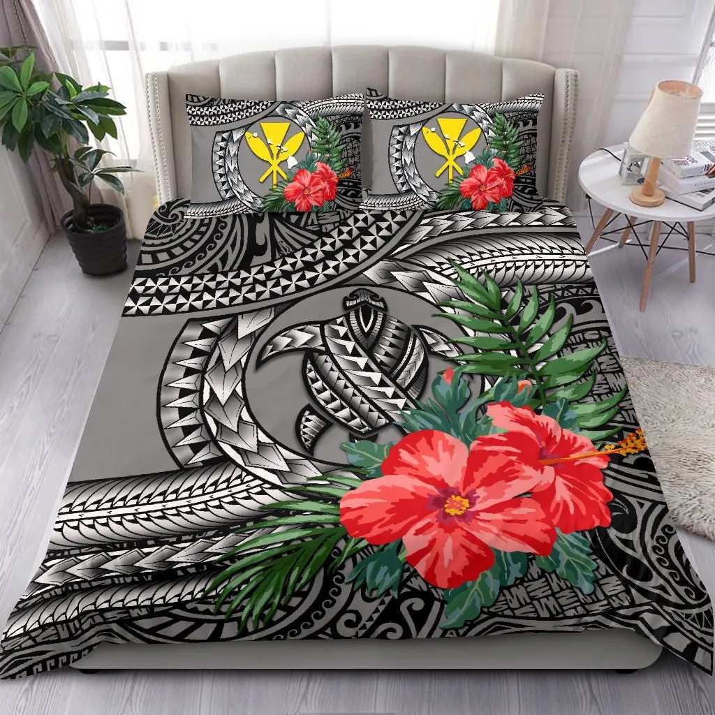 Kanaka Maoli (Hawaiian) Bedding Set - Polynesian Turtle Hibiscus Gray A24