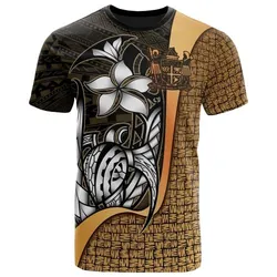 Fiji Polynesian T-Shirt Gold Coat Of Arm - Turtle with Hook