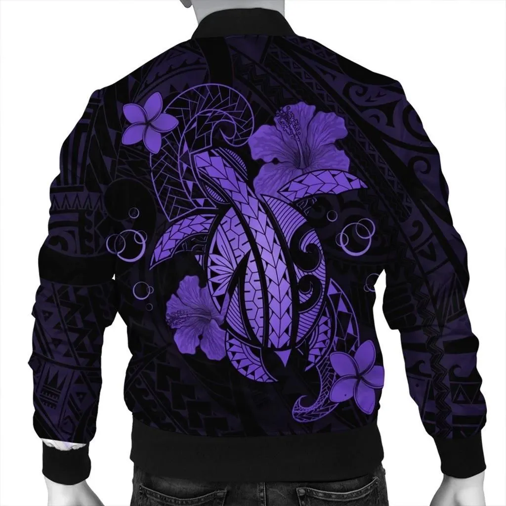 Alohawaii Jacket - Hawaii Turtle Flower Polynesian Bomber Jacket - Purple - AH - J4R