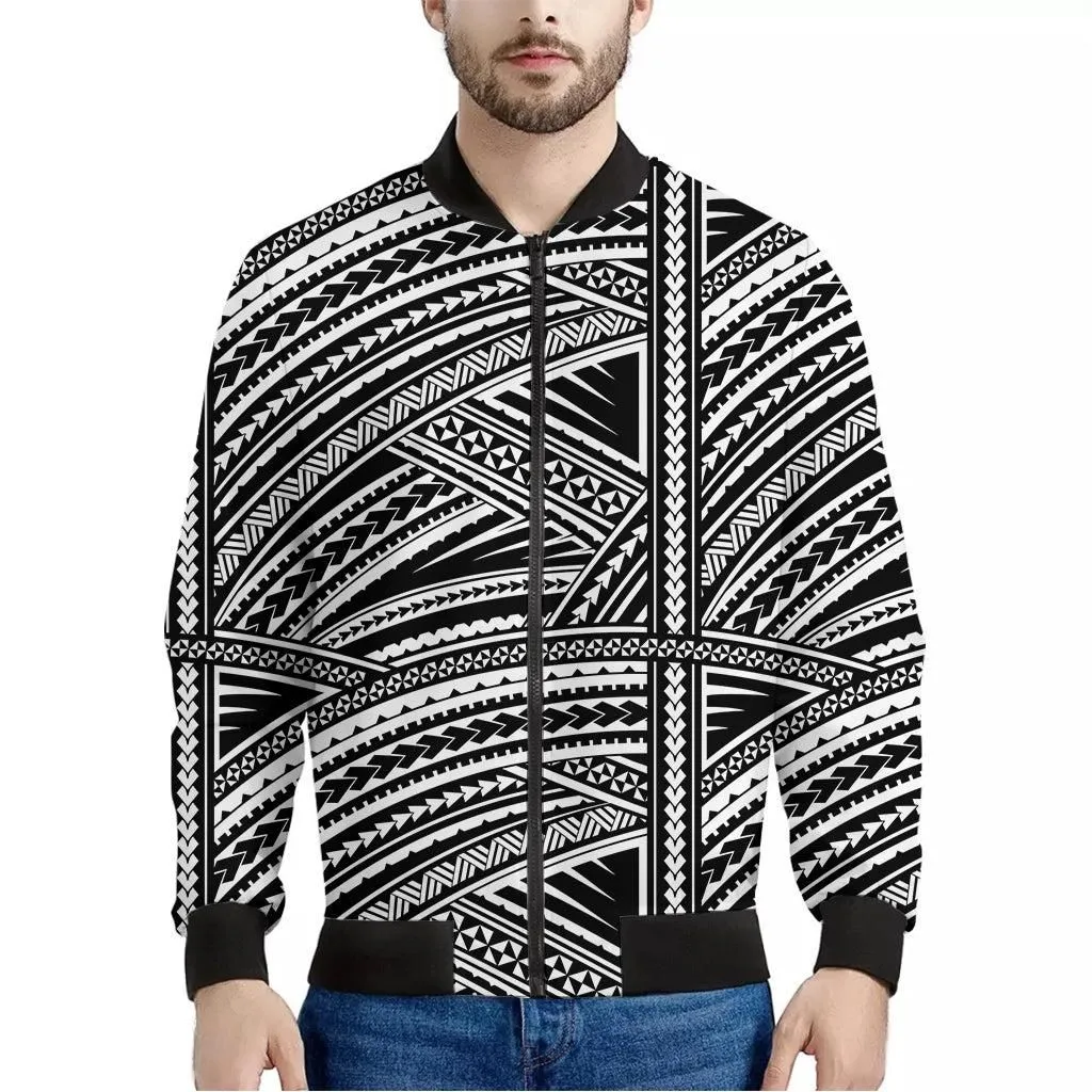 Maori Polynesian Tribal Tattoo Print Mens Bomber Jacket