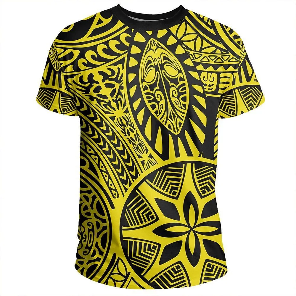 Polynesian Hawaiian Style Tribal Tattoo Yellow T-Shirt