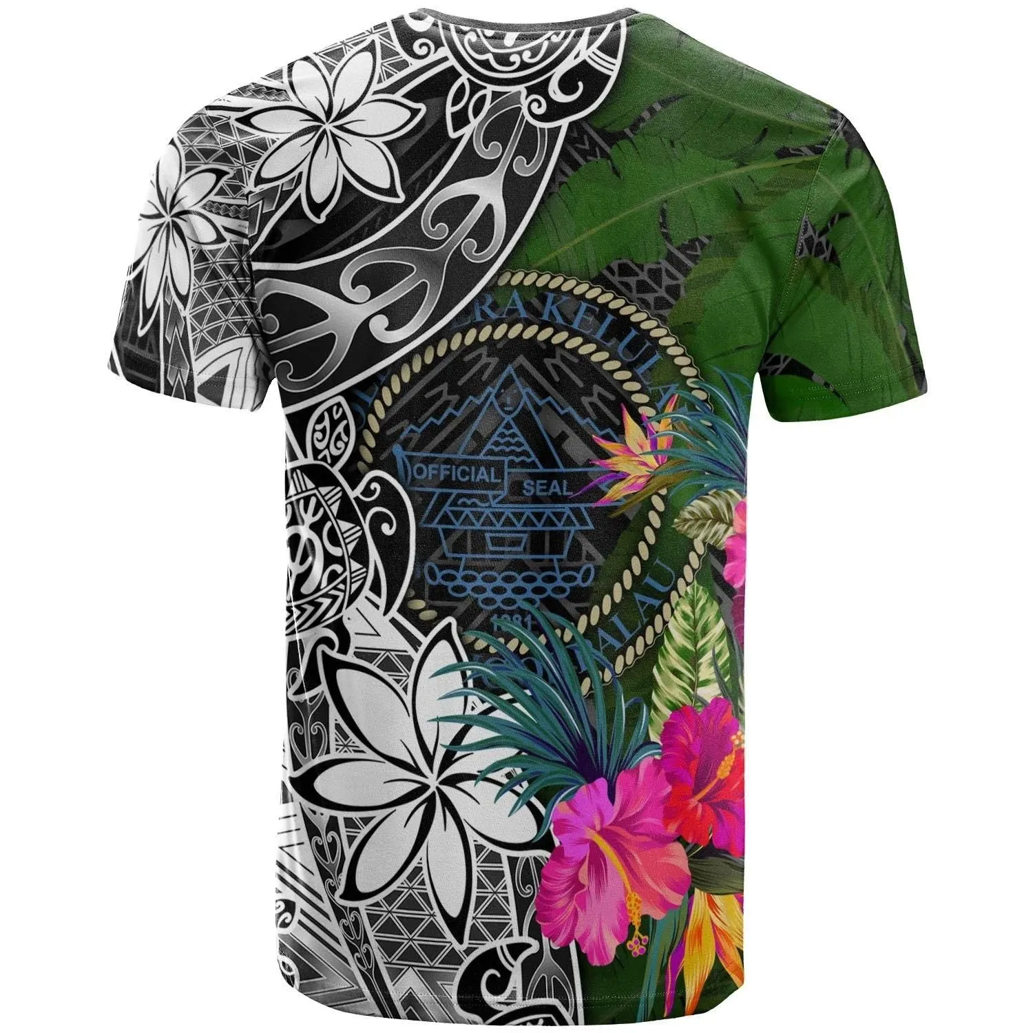 Palau Custom Personalised T-Shirt - Turtle Plumeria Banana Leaf Crest - BN11