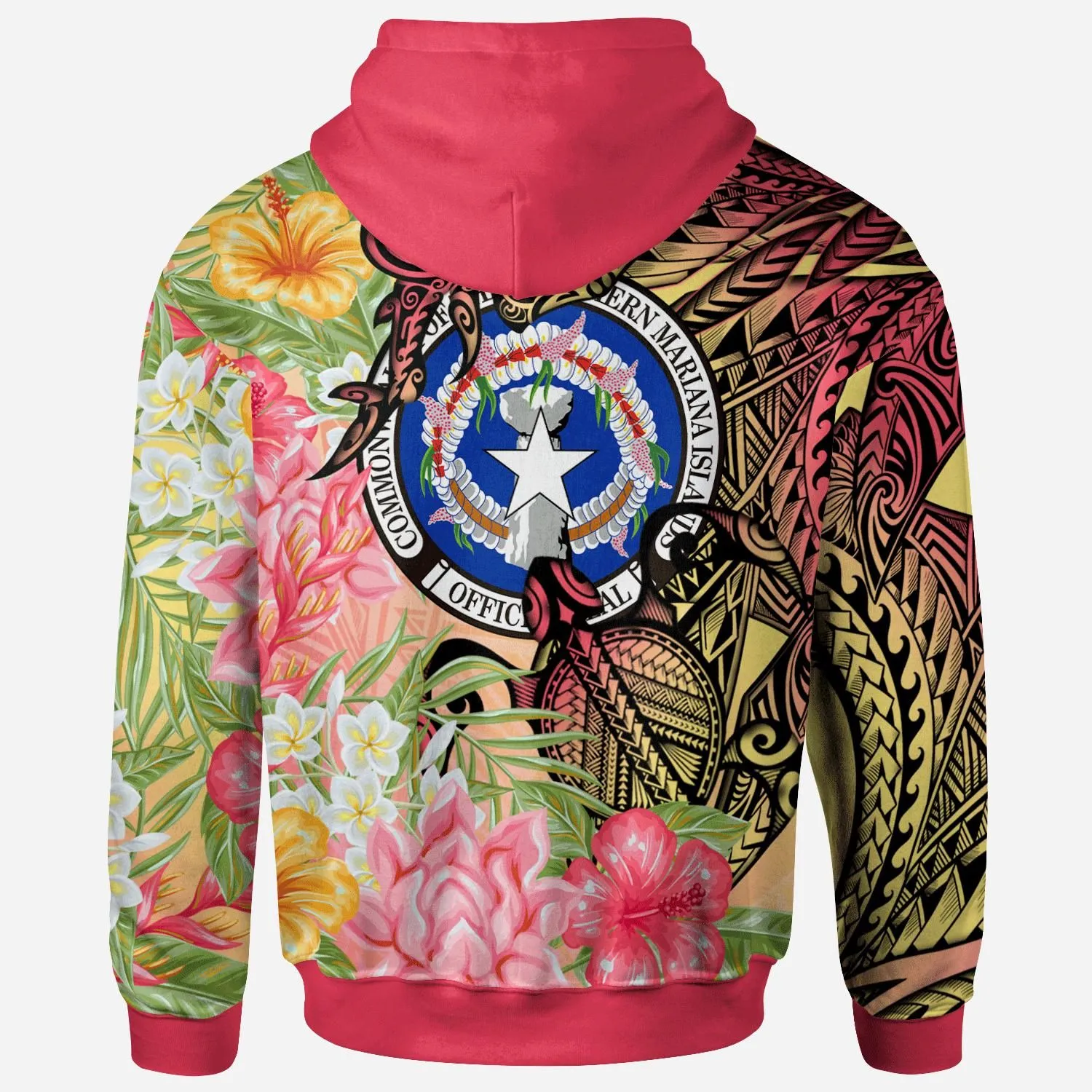 Northern Mariana Islands Hoodie - Flowers Tropical With Sea Animals