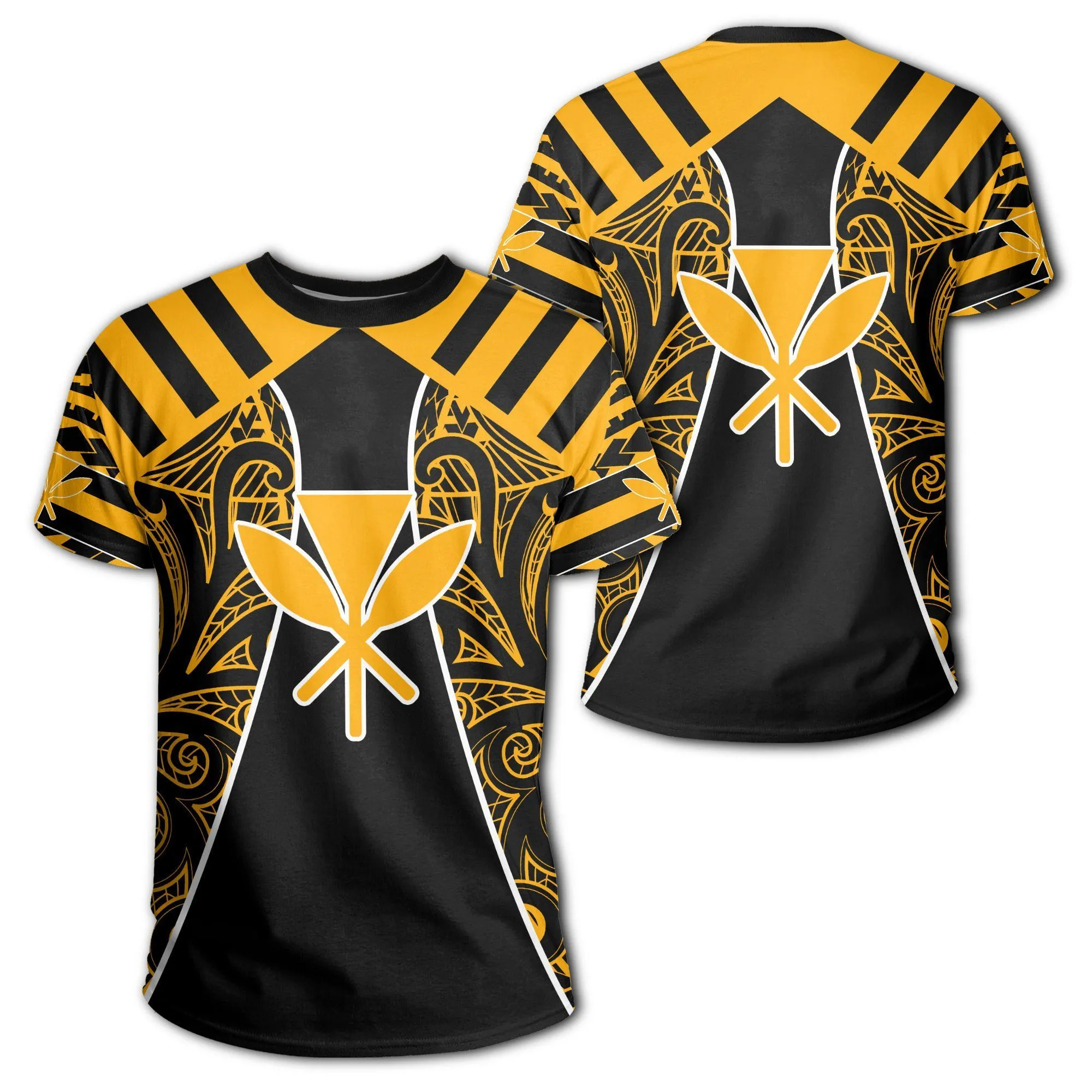 Hawaii Kanaka Football Polynesian T Shirt Black & Yellow Victor Style Ah J3 Hawaiian Shorts Beach Short Sleeve