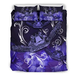 Hawaii Polynesian Turtle Waves Hibiscus Bedding Set - Erik Style - AH - Purple - J5